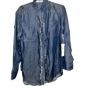 BlueVelvet 100% Tencel Button-up Shirt with Raw Edge Detail